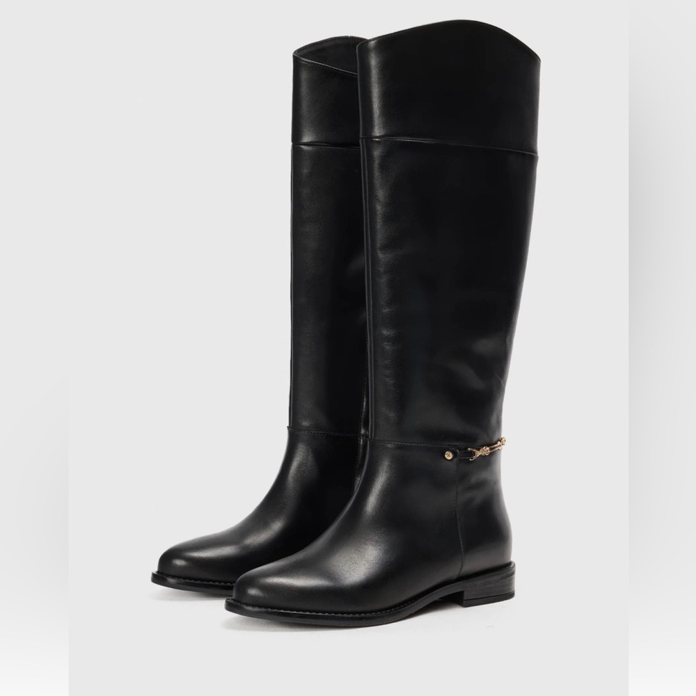 NEW Bronx Felice Black Leather‎ Knee-High Boots